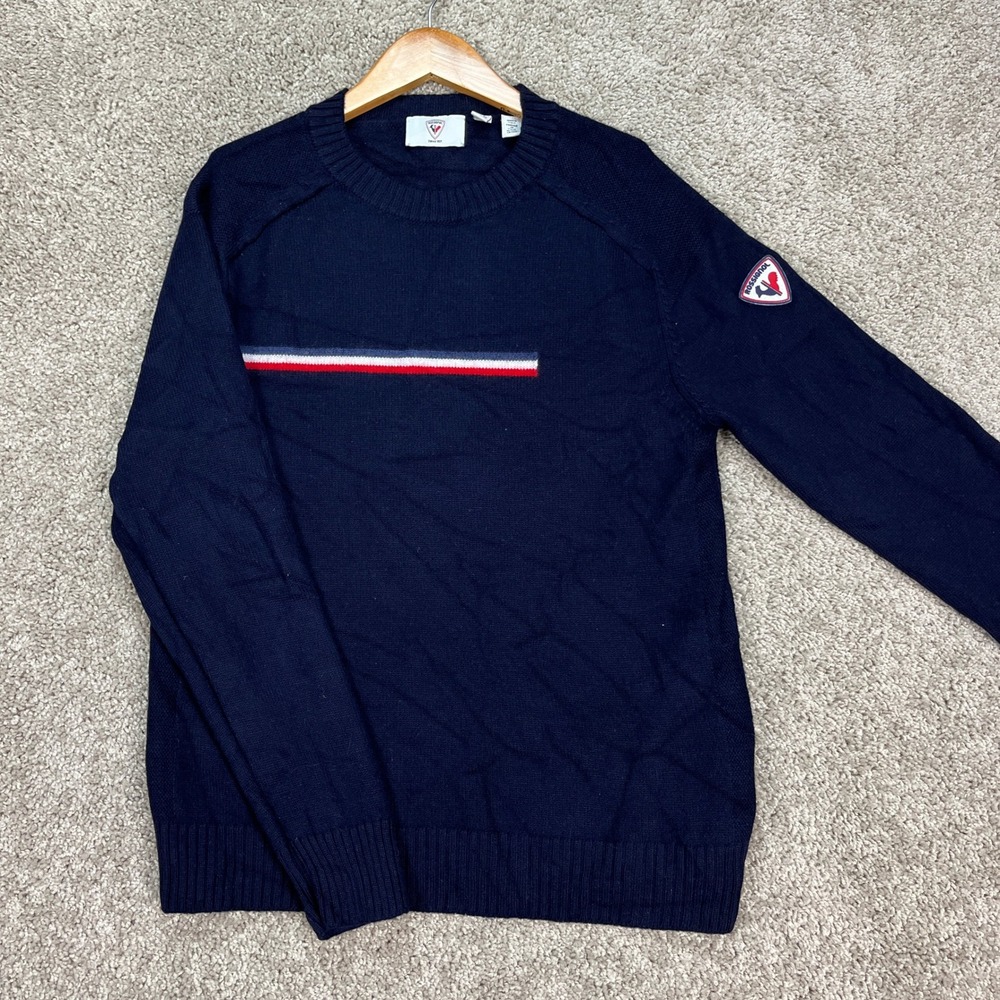 Rossignol Sweater Mens Large Navy Blue Crewneck Round-Neck Wool Ski Italy Made